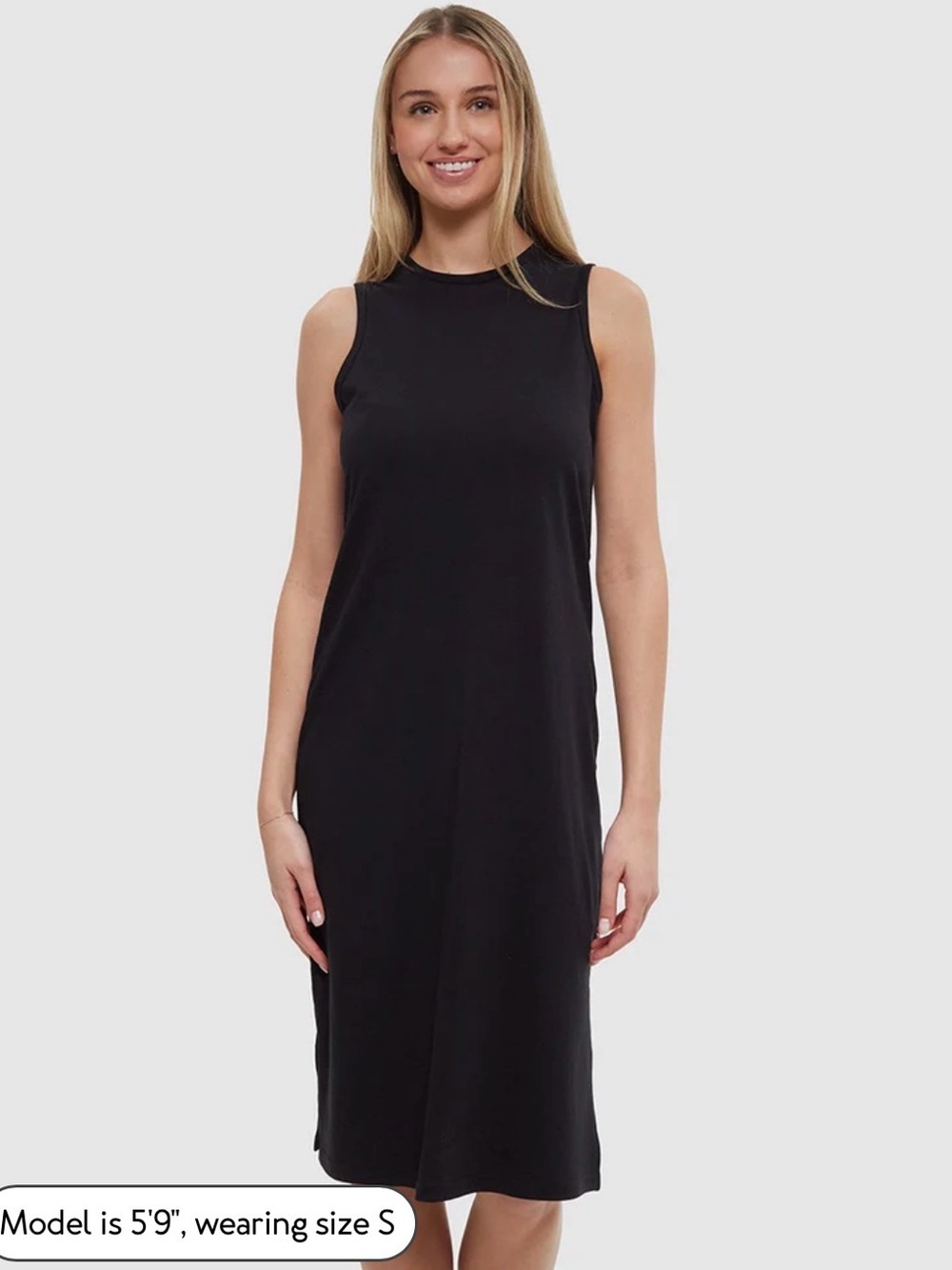 Tentree Sleeveless Black Midi Dress - Minimal Shift Style Medium